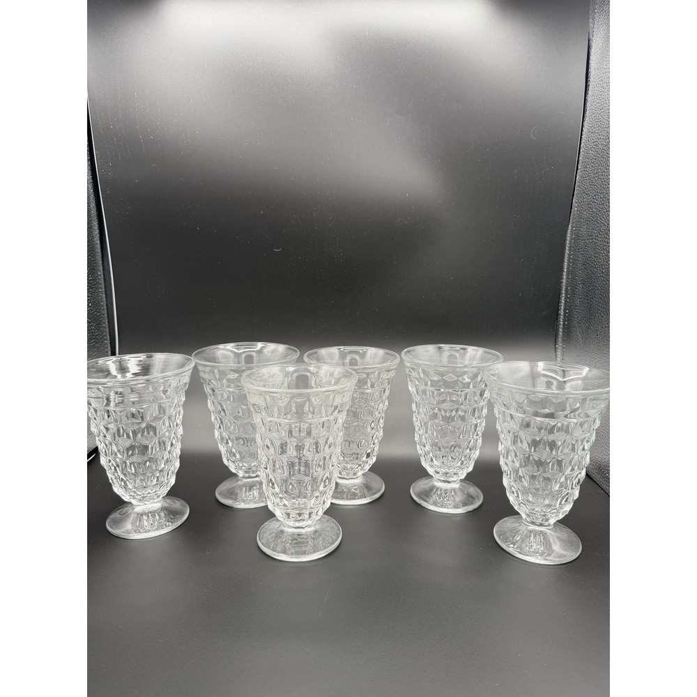 Vtg Fostoria American Clear Footed Iced Tea Glass Tumbler Set of 6 Cubed Pattern